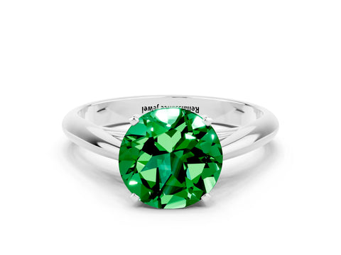 White gold Round Cut Emerald Solitaire Engagement Ring with Cathedral Setting and Four-Prong Mount_24