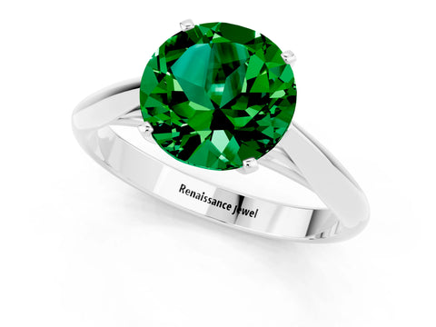 White gold Round Cut Emerald Solitaire Engagement Ring with Cathedral Setting and Four-Prong Mount_25