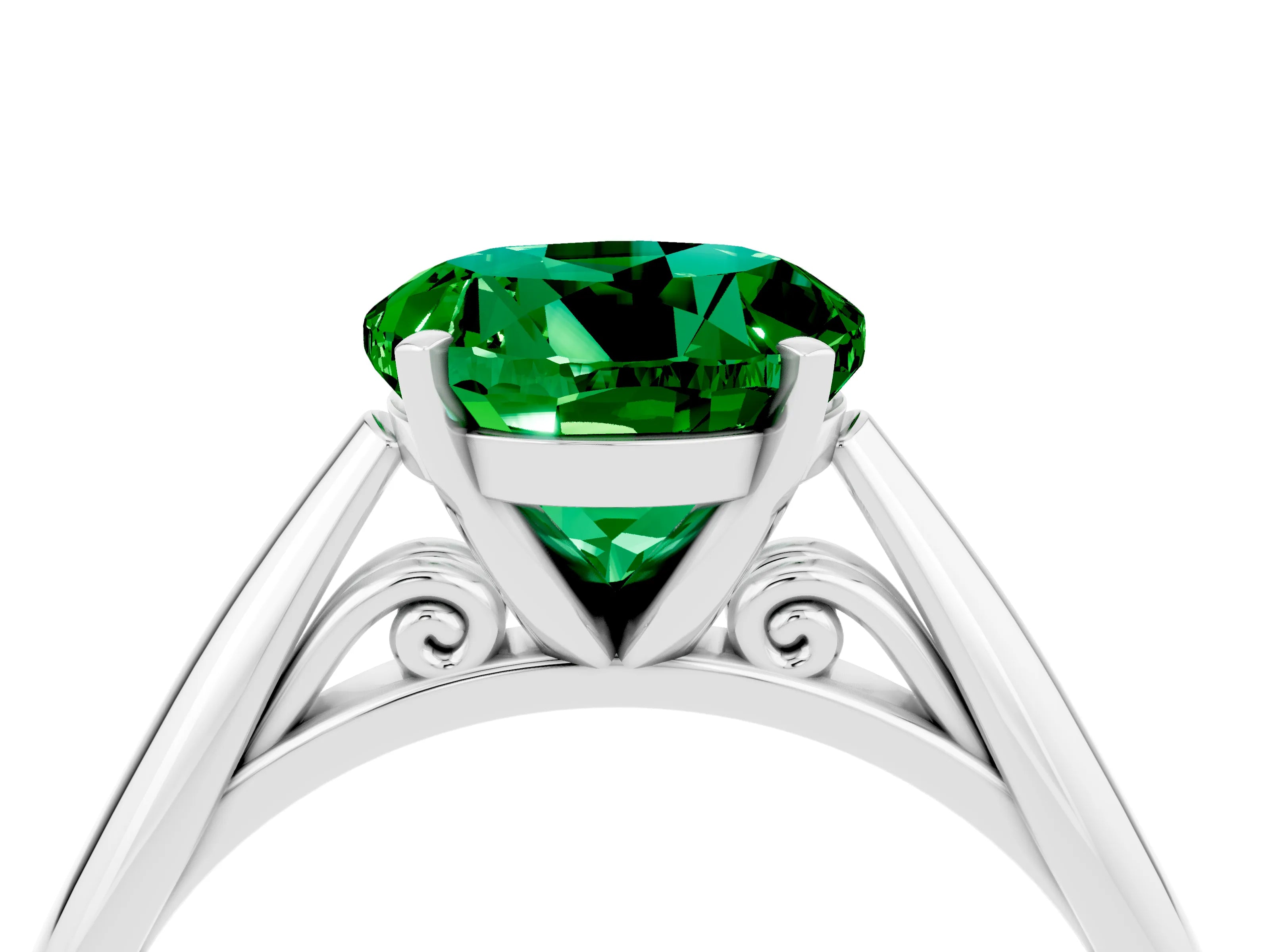 White gold Round Cut Emerald Solitaire Engagement Ring with Cathedral Setting and Four-Prong Mount_28