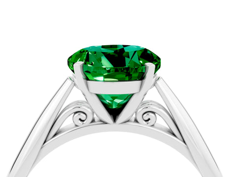 White gold Round Cut Emerald Solitaire Engagement Ring with Cathedral Setting and Four-Prong Mount_28
