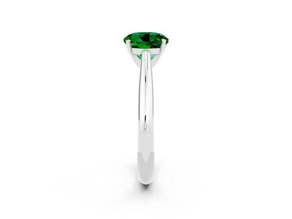 White gold Round Cut Emerald Solitaire Engagement Ring with Cathedral Setting and Four-Prong Mount