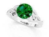 White gold Round Cut Emerald Solitaire Engagement Ring with Celtic Knot Band and Four-Prong Setting_1