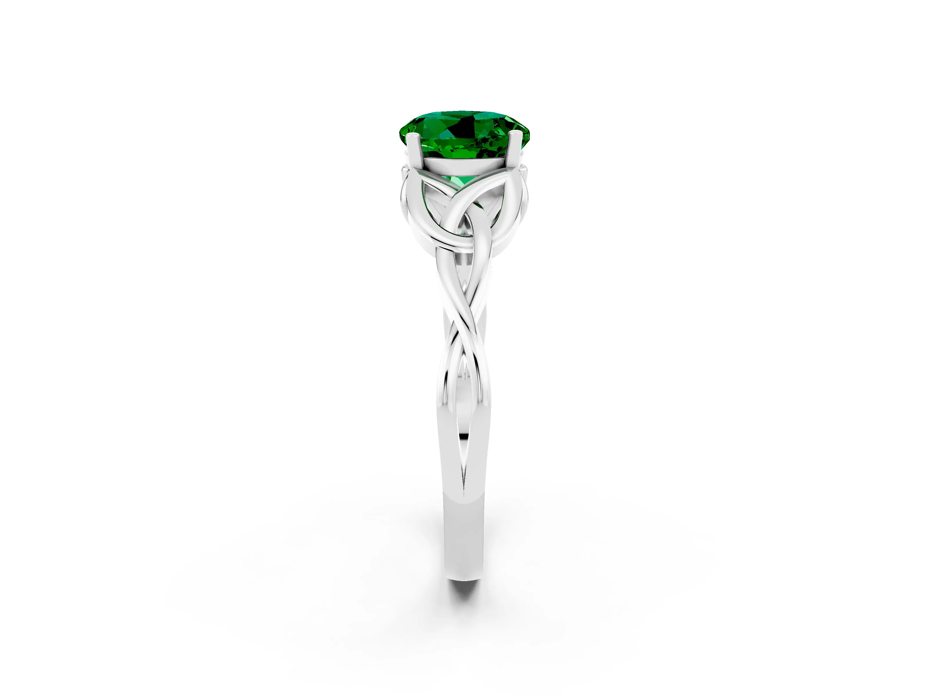 White gold Round Cut Emerald Solitaire Engagement Ring with Celtic Knot Band and Four-Prong Setting_2