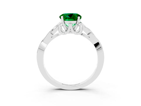 White gold Round Cut Emerald Solitaire Engagement Ring with Celtic Knot Band and Four-Prong Setting_3