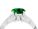 White gold Round Cut Emerald Solitaire Engagement Ring with Celtic Knot Band and Four-Prong Setting_4