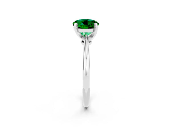 White gold Round Cut Emerald Solitaire Engagement Ring with Classic Band and Four-Prong Setting
