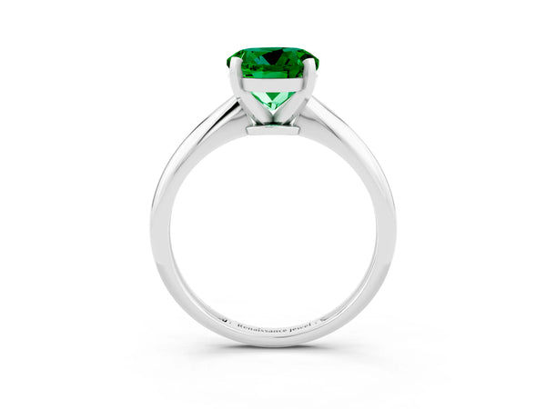 White gold Round Cut Emerald Solitaire Engagement Ring with Classic Band and Four-Prong Setting
