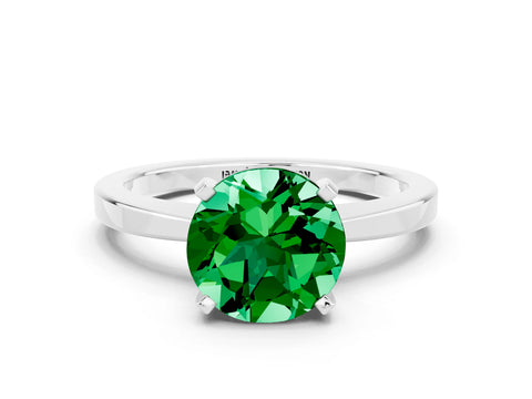 White gold Round Cut Emerald Solitaire Engagement Ring with Classic Band and Four-Prong Setting_24