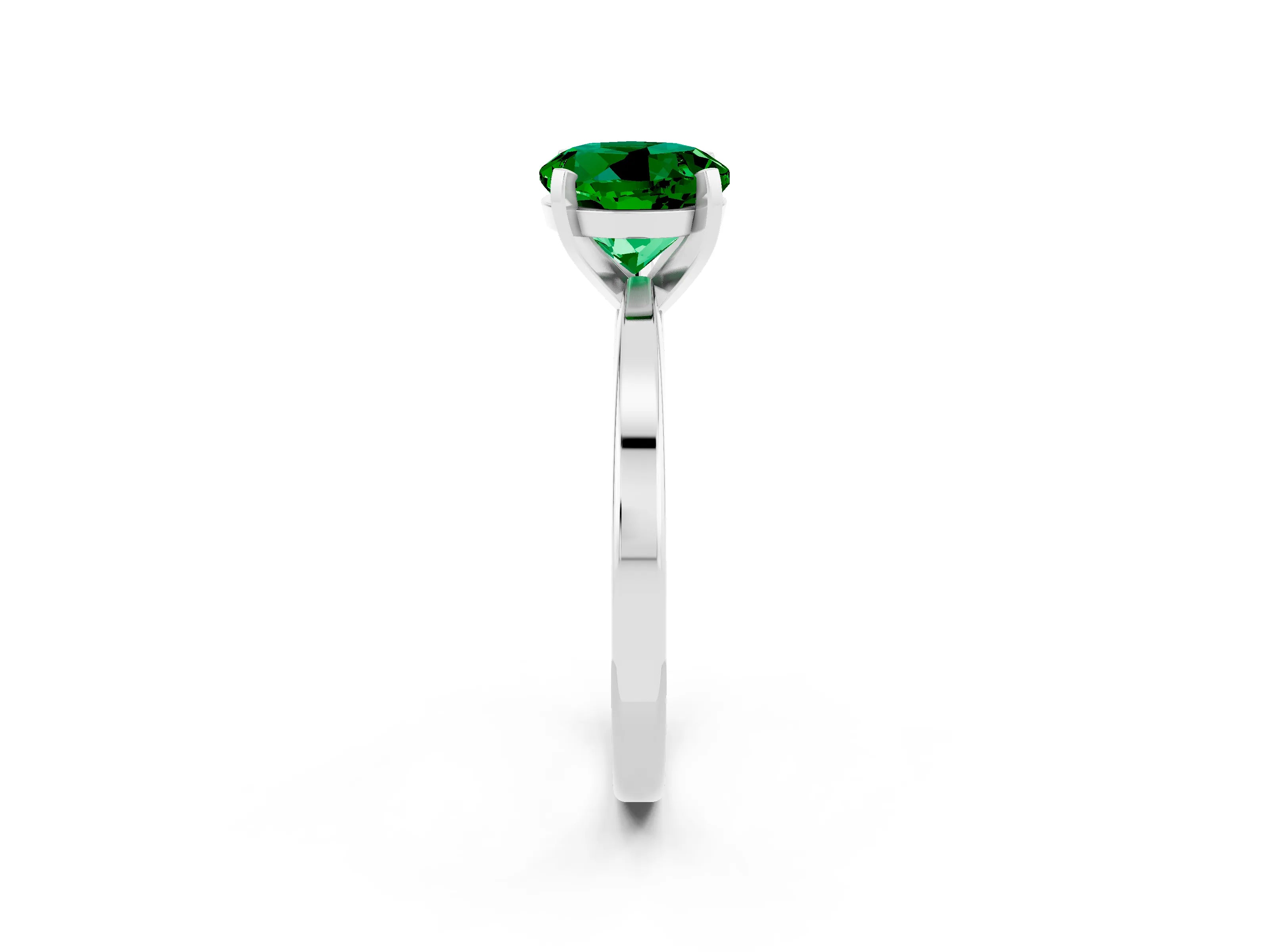 White gold Round Cut Emerald Solitaire Engagement Ring with Classic Band and Four-Prong Setting_26