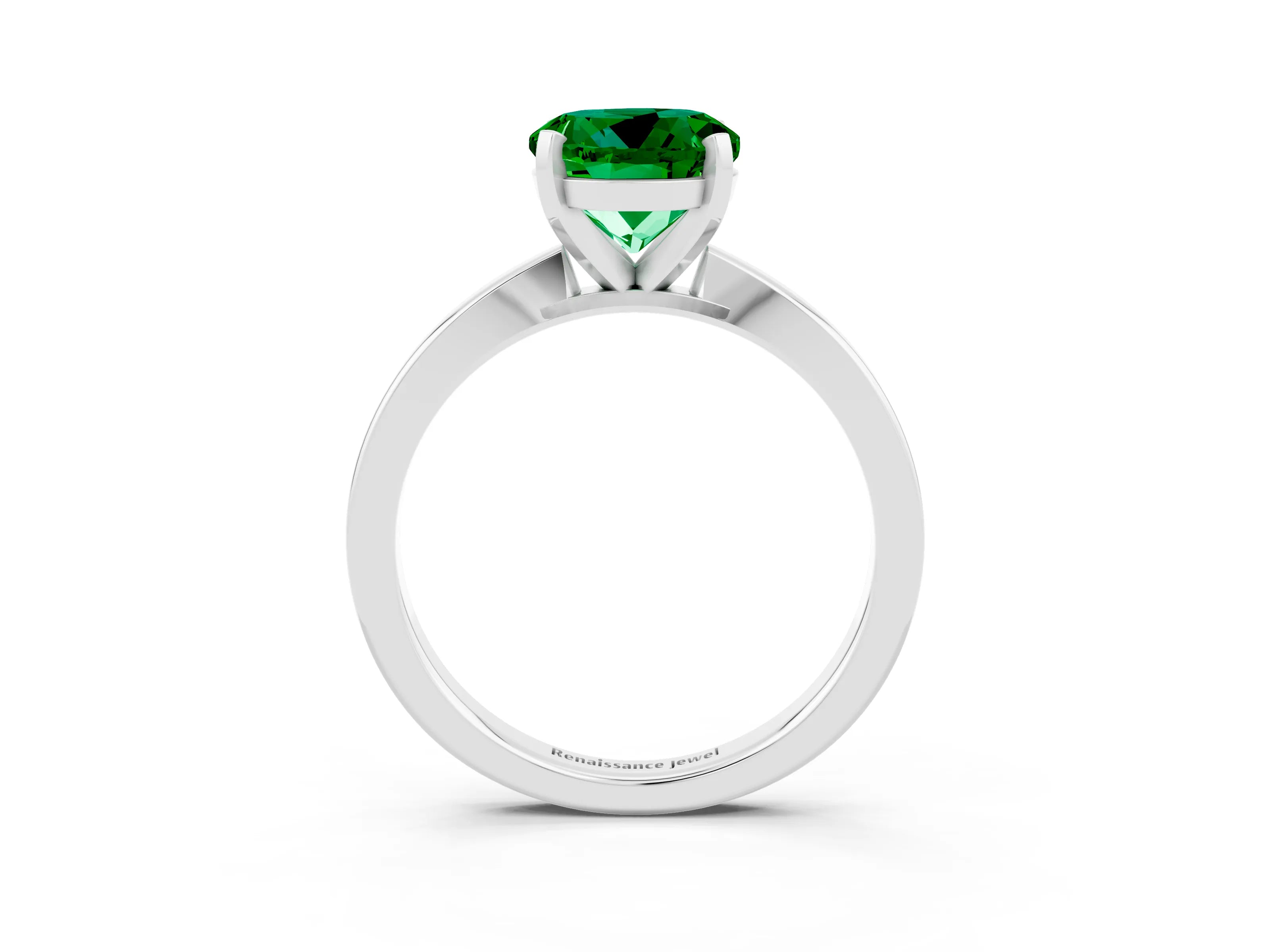 White gold Round Cut Emerald Solitaire Engagement Ring with Classic Band and Four-Prong Setting_27
