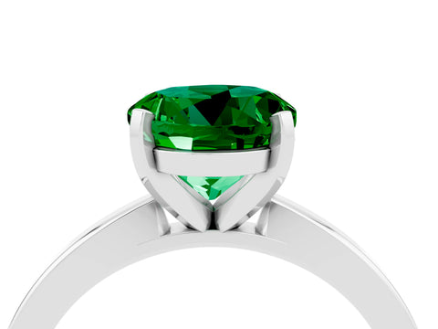 White gold Round Cut Emerald Solitaire Engagement Ring with Classic Band and Four-Prong Setting_28