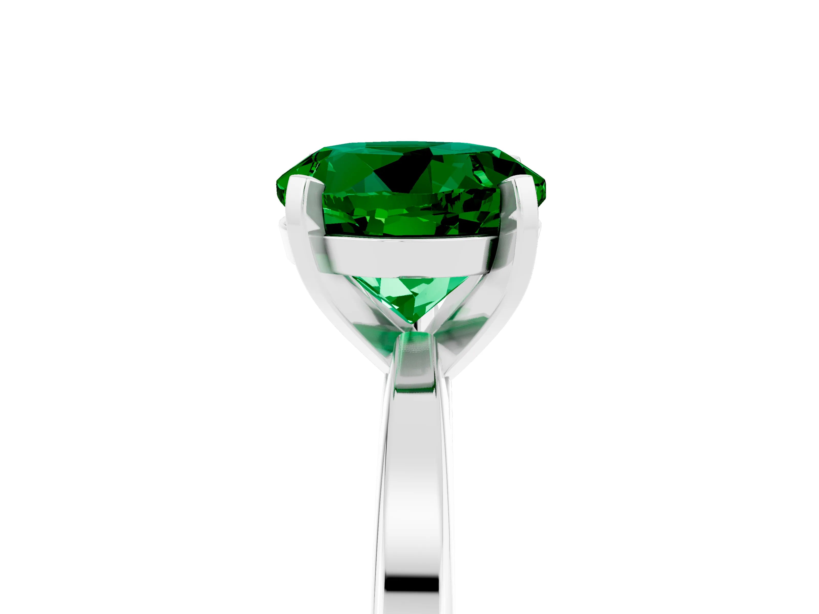 White gold Round Cut Emerald Solitaire Engagement Ring with Classic Band and Four-Prong Setting_29