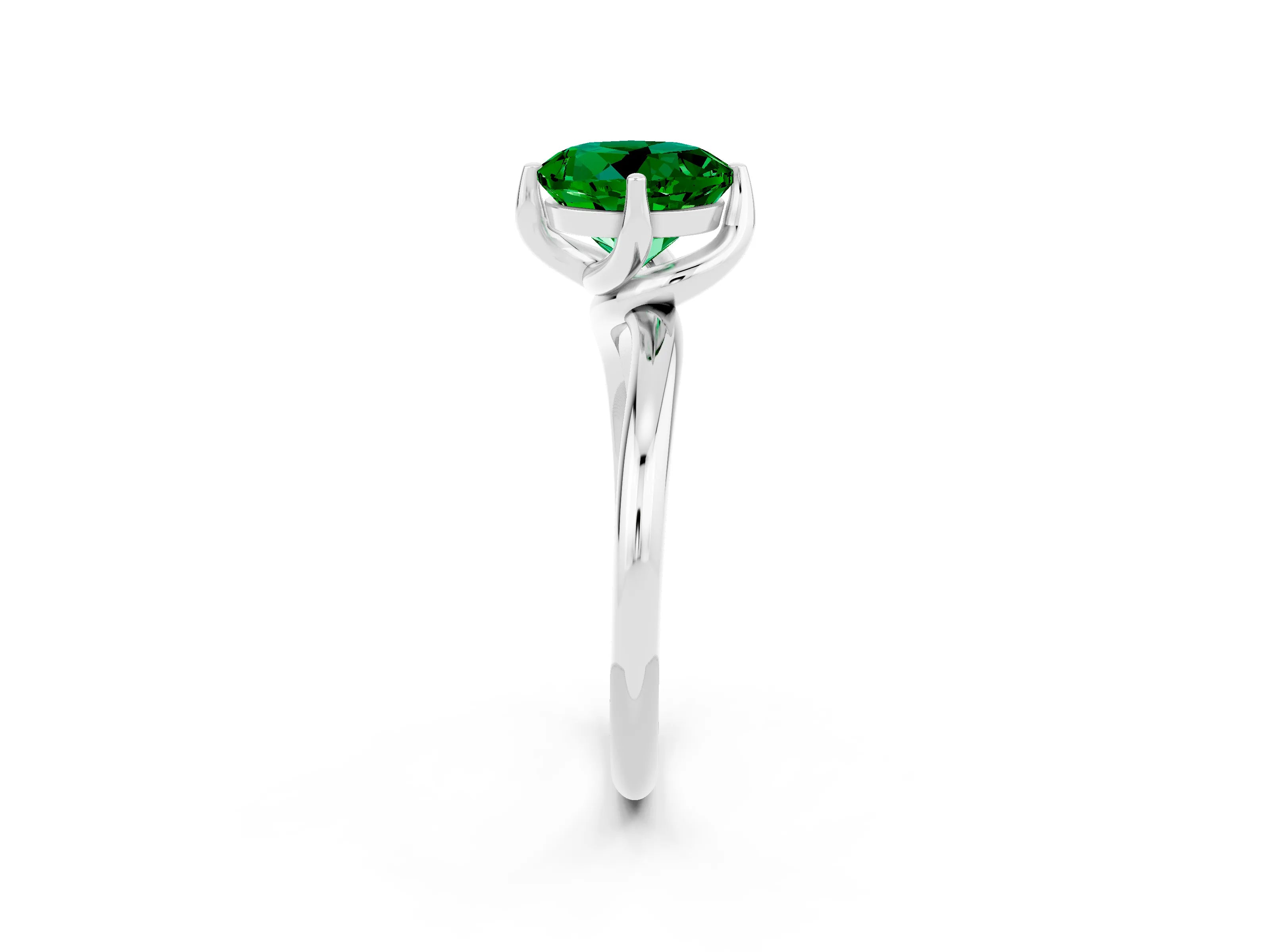 White gold Round Cut Emerald Solitaire Engagement Ring with Four-Prong Setting and Classic Band_14