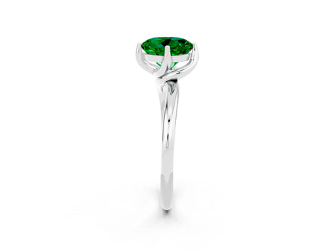 White gold Round Cut Emerald Solitaire Engagement Ring with Four-Prong Setting and Classic Band_14