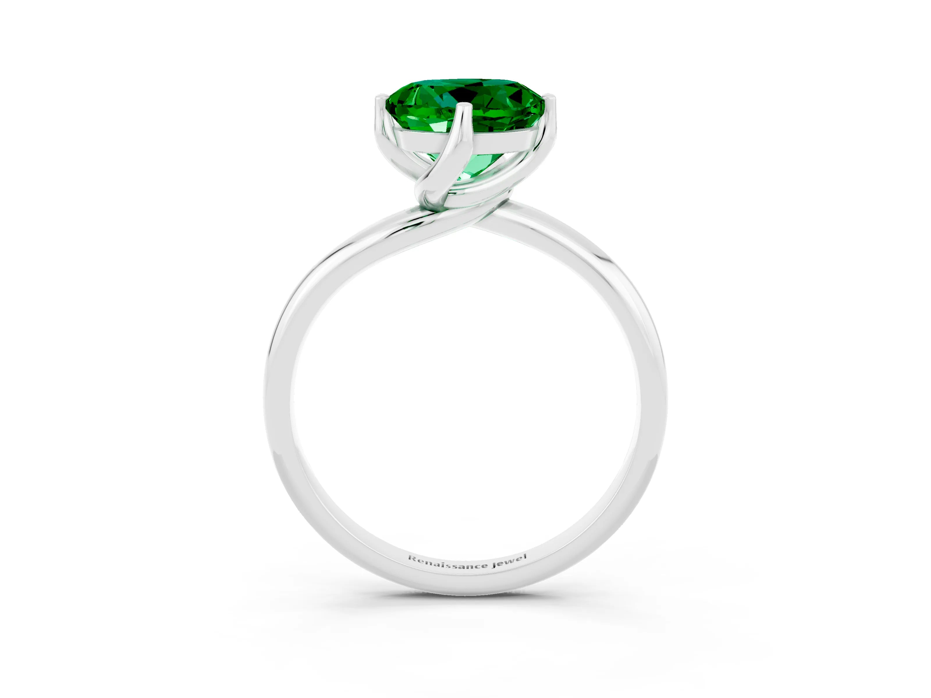 White gold Round Cut Emerald Solitaire Engagement Ring with Four-Prong Setting and Classic Band_15
