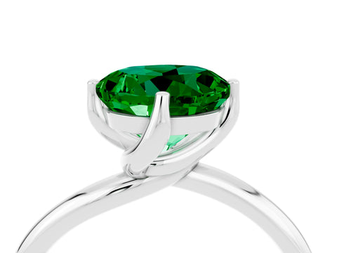 White gold Round Cut Emerald Solitaire Engagement Ring with Four-Prong Setting and Classic Band_16
