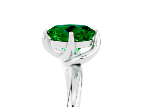 White gold Round Cut Emerald Solitaire Engagement Ring with Four-Prong Setting and Classic Band_17