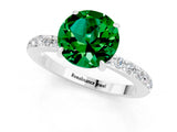 White gold Round Cut Emerald Solitaire Engagement Ring with Pavé Band and Four-Prong Setting_1