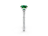 White gold Round Cut Emerald Solitaire Engagement Ring with Pavé Band and Four-Prong Setting_2