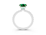 White gold Round Cut Emerald Solitaire Engagement Ring with Pavé Band and Four-Prong Setting_3