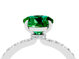 White gold Round Cut Emerald Solitaire Engagement Ring with Pavé Band and Four-Prong Setting_4
