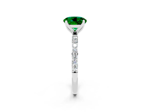 White gold Round Cut Emerald Solitaire Engagement Ring with Round  Pavé Band and Prong Setting