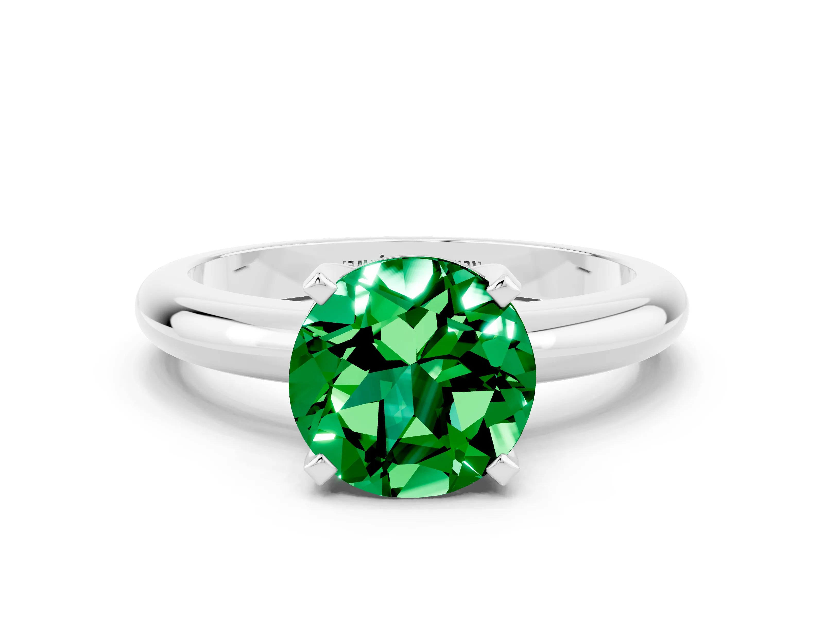 White gold Round Cut Emerald Solitaire Engagement Ring with Round Band and Four-Prong Setting