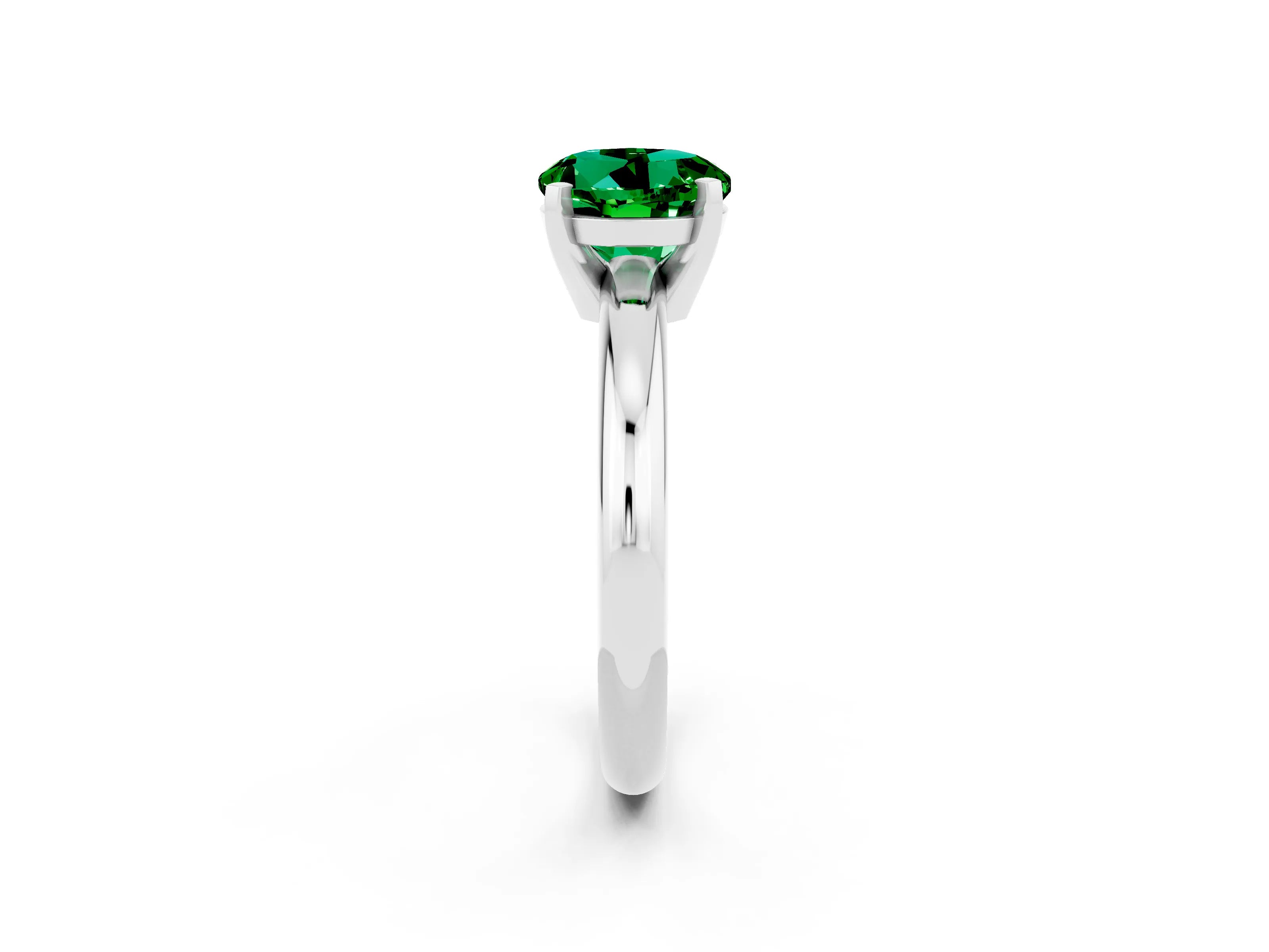 White gold Round Cut Emerald Solitaire Engagement Ring with Round Band and Four-Prong Setting_2