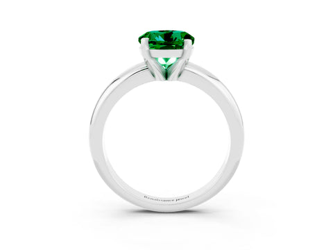 White gold Round Cut Emerald Solitaire Engagement Ring with Round Band and Four-Prong Setting_3