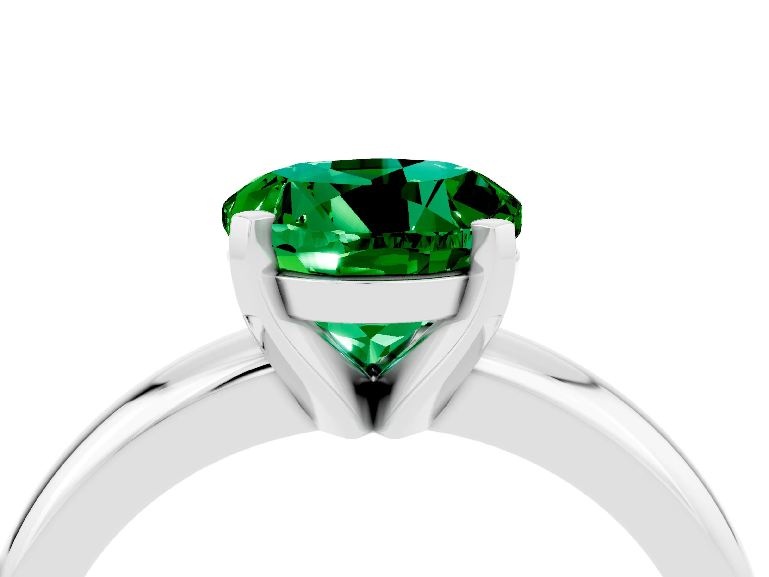 White gold Round Cut Emerald Solitaire Engagement Ring with Round Band and Four-Prong Setting_4