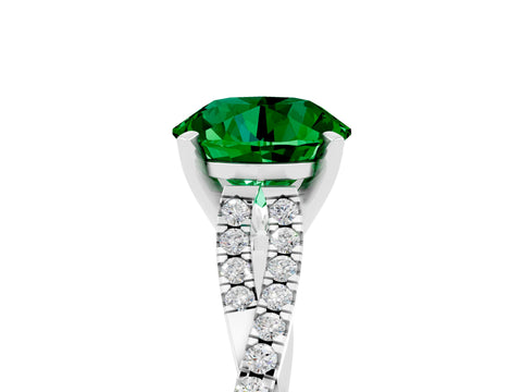 White gold Round Cut Emerald Solitaire Engagement Ring with Twisted Pavé Band and Four-Prong Setting_17