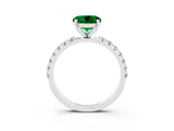 White gold Round Cut Emerald Solitaire Pavé Band with Four-Prong Setting_3
