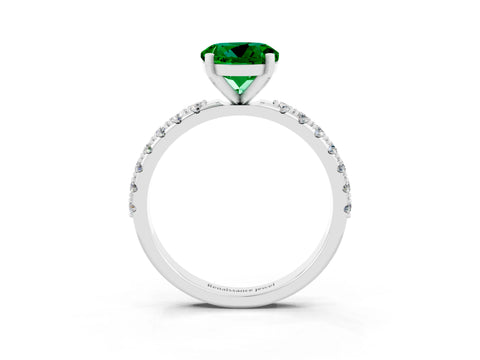 White gold Round Cut Emerald Solitaire Pavé Band with Four-Prong Setting_3