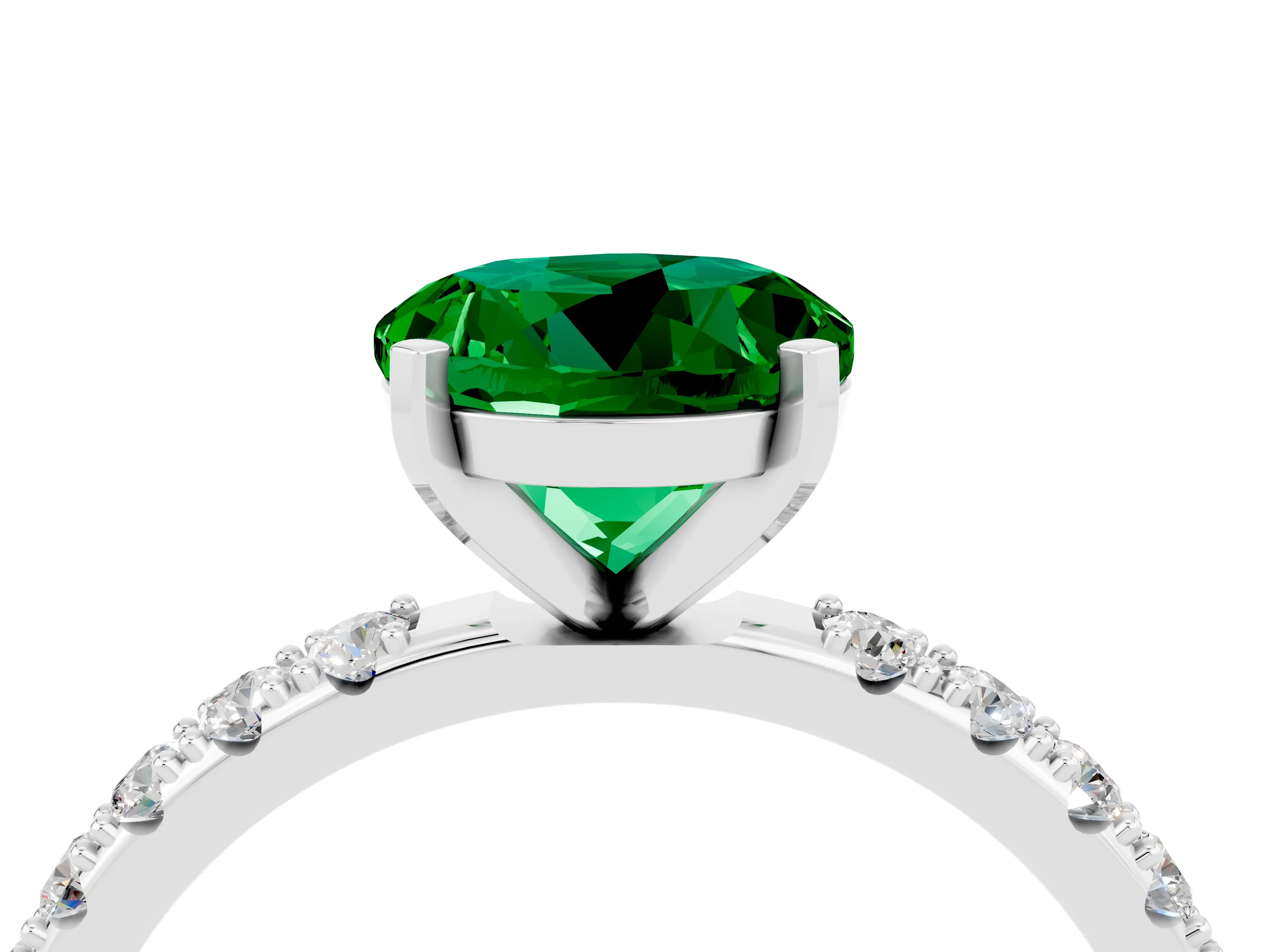 White gold Round Cut Emerald Solitaire Pavé Band with Four-Prong Setting_4