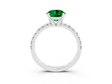 White gold Round Cut Emerald Solitaire Pavé Engagement Ring with Round Band and Prong Setting_15