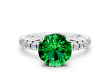 White gold Round Cut Emerald Solitaire Pavé Engagement Ring with Round Band and Prong Setting_72
