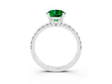 White gold Round Cut Emerald Solitaire Pavé Engagement Ring with Round Band and Prong Setting_75