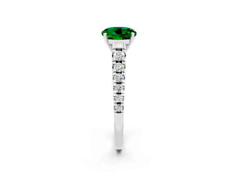 White gold Round Cut Emerald Solitaire Ring with Cathedral Setting and Pavé Band_2
