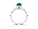 White gold Round Cut Emerald Solitaire Ring with Cathedral Setting and Pavé Band_3