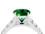 White gold Round Cut Emerald Solitaire Ring with Cathedral Setting and Pavé Band_4