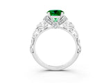 White gold Round Cut Emerald Solitaire Ring with Filigree Band and Four-Prong Setting_27