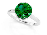 White gold Round Cut Emerald Solitaire Ring with Flower Prong Setting and Classic Band_13