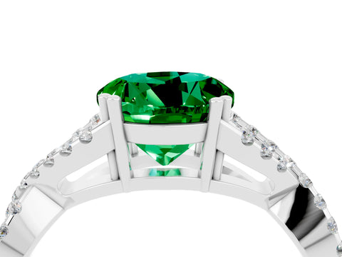 White gold Round Cut Emerald Solitaire Ring with Four-Prong Setting and Twisted Pavé Band_4