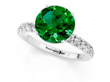 White gold Round Cut Emerald Solitaire Ring with Pavé Accents and Four-Prong Setting_1