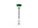 White gold Round Cut Emerald Solitaire Ring with Pavé Accents and Four-Prong Setting_2