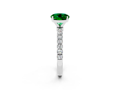 White gold Round Cut Emerald Solitaire Ring with Pavé Accents and Four-Prong Setting_2