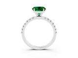 White gold Round Cut Emerald Solitaire Ring with Pavé Accents and Four-Prong Setting_3