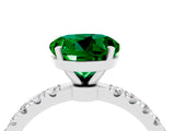 White gold Round Cut Emerald Solitaire Ring with Pavé Accents and Four-Prong Setting_4
