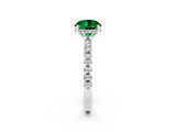 White gold Round Cut Emerald Solitaire Ring with Pavé Band and Four-Prong Setting_26