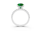White gold Round Cut Emerald Solitaire Ring with Pavé Band and Four-Prong Setting_27